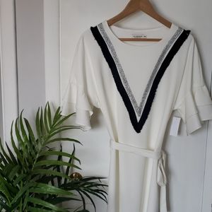 Molly Bracken/ Ruffle Sleeve Tie Front White Dress